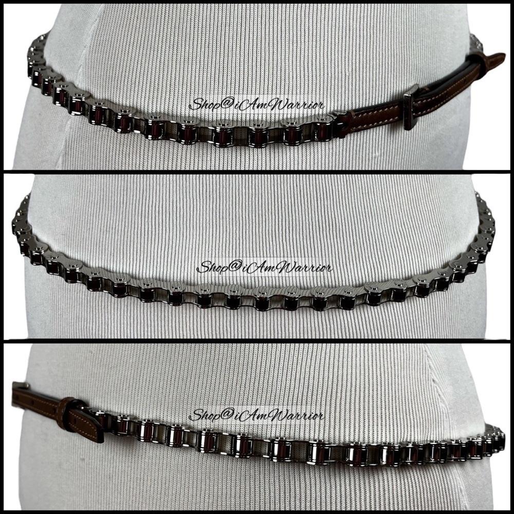 Authentic Burberry malt brown leather silver tone bicycle chain belt *iamwarrior - Picture 5 of 12